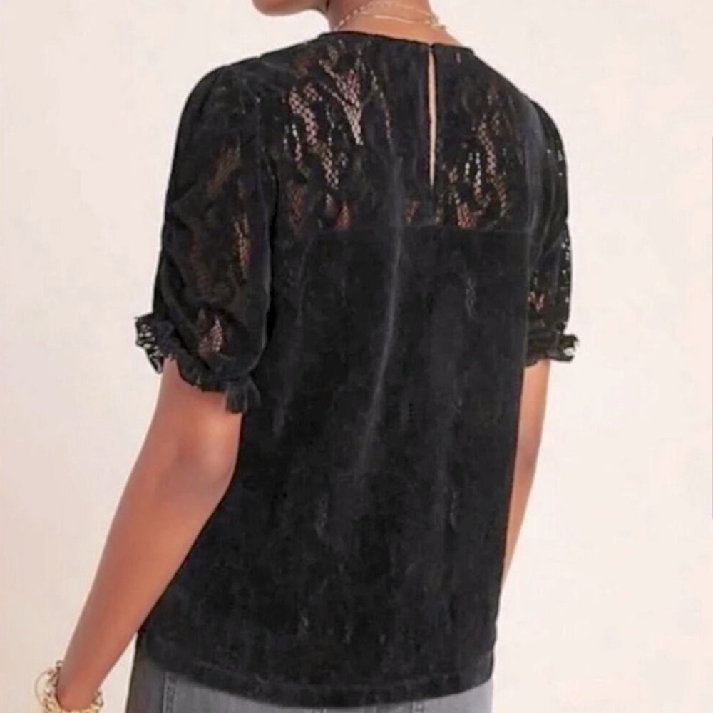 By Anthropologie Women's Parvati Black Lace Blouse #OB1038021- Small (4-6) As Is